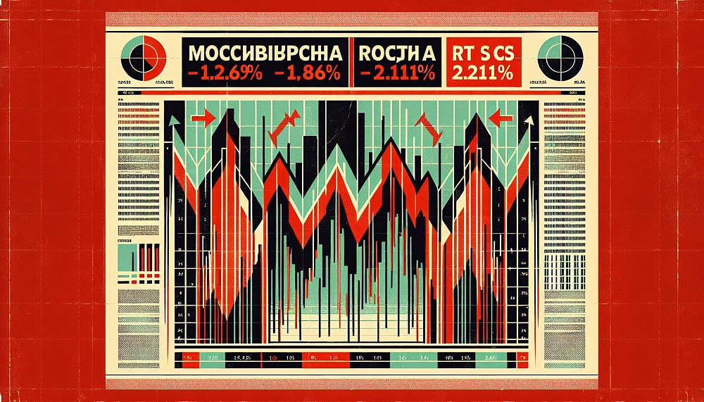 Российские фондовые индексы закрылись в минусе: Мосбиржа -1,26%, РТС -2,11%