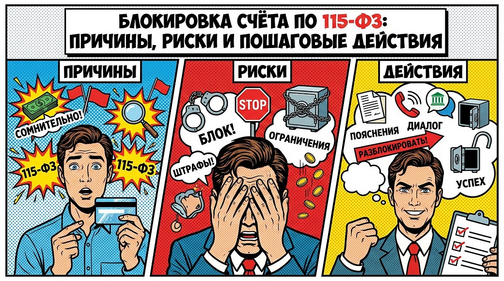 Блокировка счёта по 115‑ФЗ: причины, риски и пошаговые действия