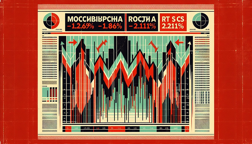 Российские фондовые индексы закрылись в минусе: Мосбиржа -1,26%, РТС -2,11%